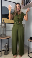 Conjunto Feminino - Vera - Calça Pantalona e Blusa em Crepe