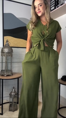 Conjunto Feminino - Vera - Calça Pantalona e Blusa em Crepe