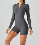 Macaquinho Fitness Manga Longa com Zíper Frontal | Celita