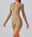 Macaquinho Fitness Manga Longa com Zíper Frontal | Celita