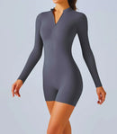 Macaquinho Fitness Manga Longa com Zíper Frontal | Celita