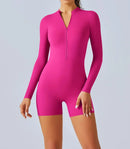 Macaquinho Fitness Manga Longa com Zíper Frontal | Celita